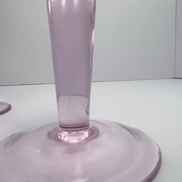 Vintage Pink MCM Wine Glasses Etched Swirl Pattern Thick Stem 7" Set of 2 - Picture 4 of 7